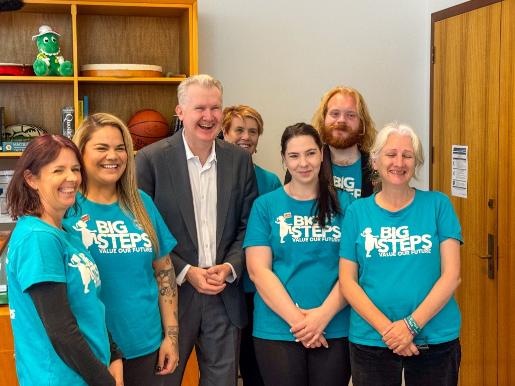 UWU educators pictured with Tony Burke, then Industrial Relations Minister